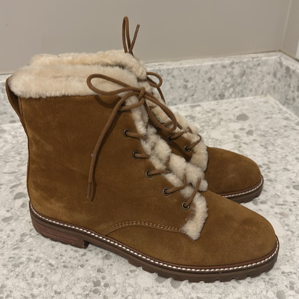 Madewell Clair Lace up suede/shearling boot 7 1/2 tan
